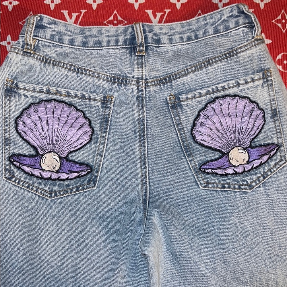 Forever 21 Blue and Purple Jeans with Seashell Design
